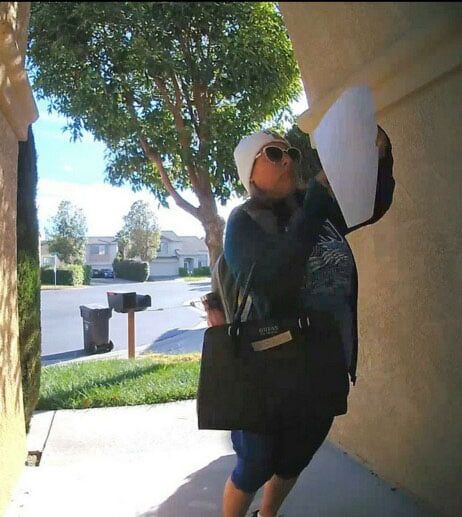 52 yr-old Nancy Arechiga puts racist flyers on the door of a San Leandro resident, telling them to 'go back to their country.'