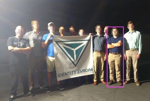 Ryan Sanchez poses alongside other SoCal Identity Evropa members in the same polo he wore to the R.A.M. attended Anti-Sharia Law hate rally
