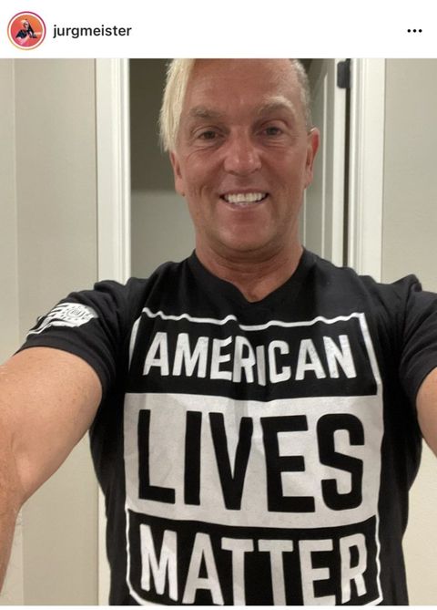 Jurgen Matthesius in a shirt that says "American lives matter"