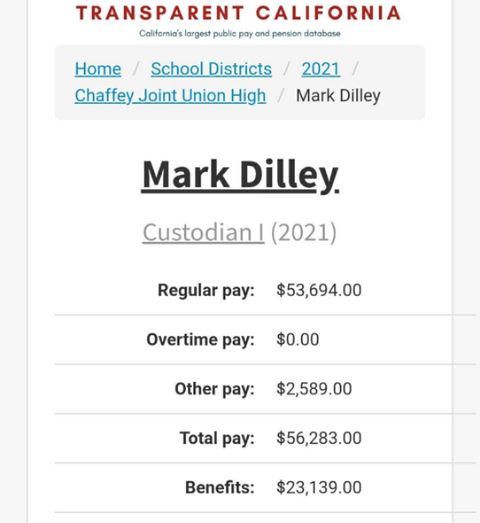 Mark Dilley's profile on transparent california. he's listed as a custodian as of 2021