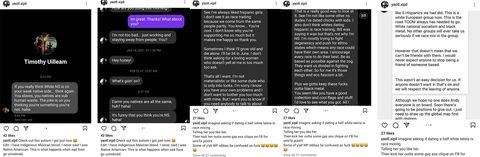 a bunch of text messages shared on instagram of Nazis criticizing Rodriguez's ethnic pedigree and otherwise being creepy bros