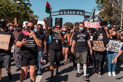 Protesters march to the Waterfront Park during the “Zero Tolerance for White Supremacy” protest in Martinez, Calif., on Sunday, July 12, 2020.