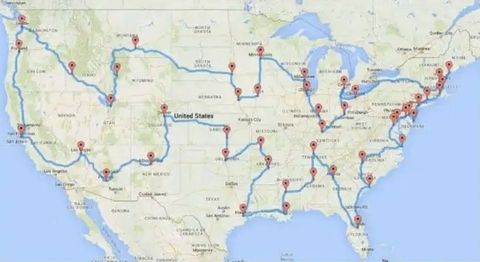 A map of the trucker convoy's planned routes towards DC.