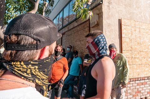 A counter-protester turns away after engaging in a verbal dispute with a protester during the “Zero Tolerance for White Supremacy” protest in Martinez, Calif., on Sunday, July 12, 2020.