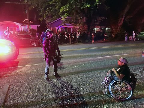 A wheelchair using comic has consistently provided 24k gold heckling throughout the uprisings following George Floyd's death.