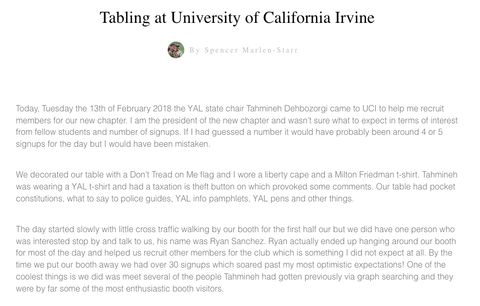 YAL article records Ryan Sanchez as helping recruit at UCI