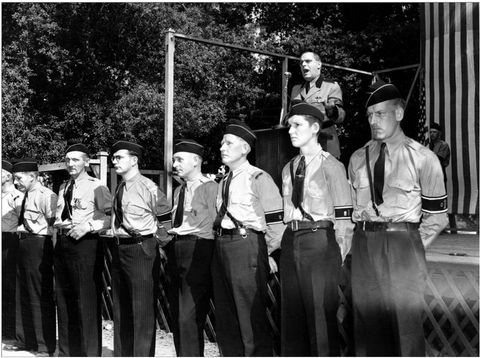 Members of the German-American Bund stand guard in front of leader Fritz Kuhn speaking in Hindenburg Park. April 30, 1939. (credit, AP) featured in the Atlantic [here](https://www.google.com/amp/s/amp.theatlantic.com/amp/photo/529185/).