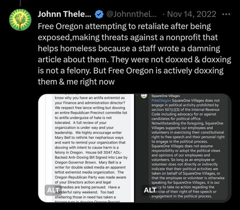 John Hacker's receipts about Free Oregon's doxxing threats