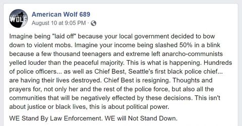 American Wolf Facebook rant against Black Lives Matter, calling them anarcho-communist teenagers.