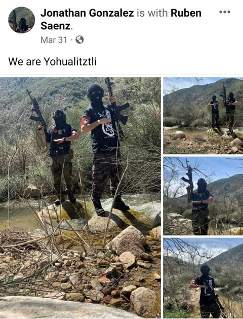 Facebook post of Jonathan Gonzalezof himself and apparently a child both in balaclavas holding rifles