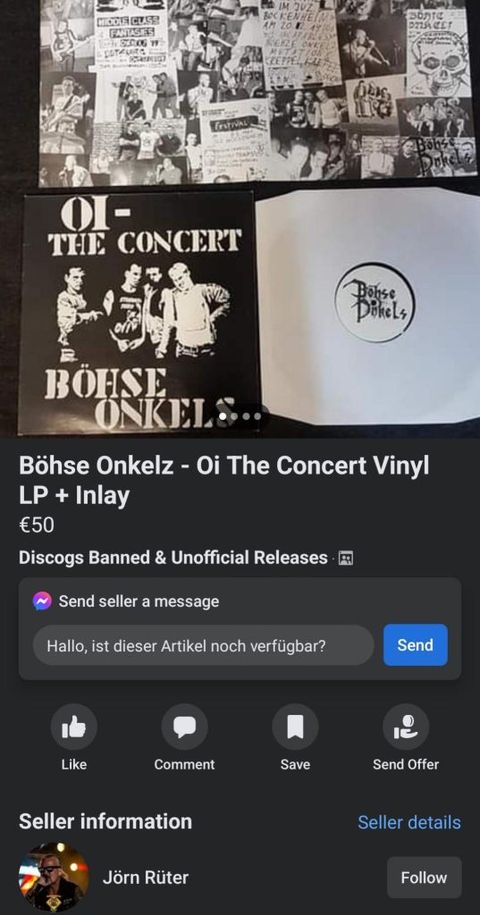 a Bohse Onkelz album being listed on a facebook group