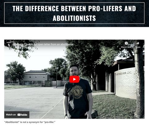 a man standing in a cul de sac with a youtube play button over him with the caption 'the difference between pro-lifers and abolitionists'