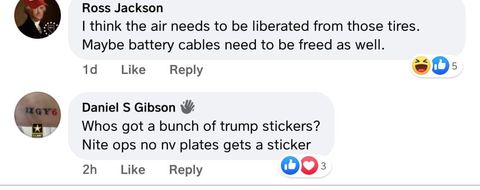 People on a militia page plots to slash tires and put Trump bumper stickers on cars with out-of-state plates.
