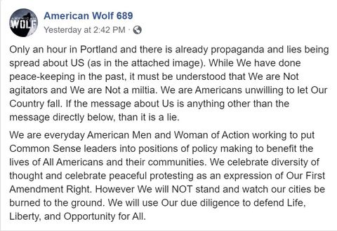 American Wolf propaganda statement deflecting from their agitation during the protest.