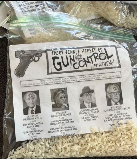 nazi flyers that say "every single aspect of gun control is jewish"