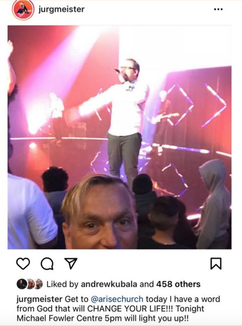 Jurgen taking a selfie  in the crowd of Arise church with the stage and a pastor in the background.
ALT TXT; Get to "arise church" today I have a word from God that will CHANGE YOUR LIFE!!! Tonight Michael Fowler Centre 5pm will light you up.